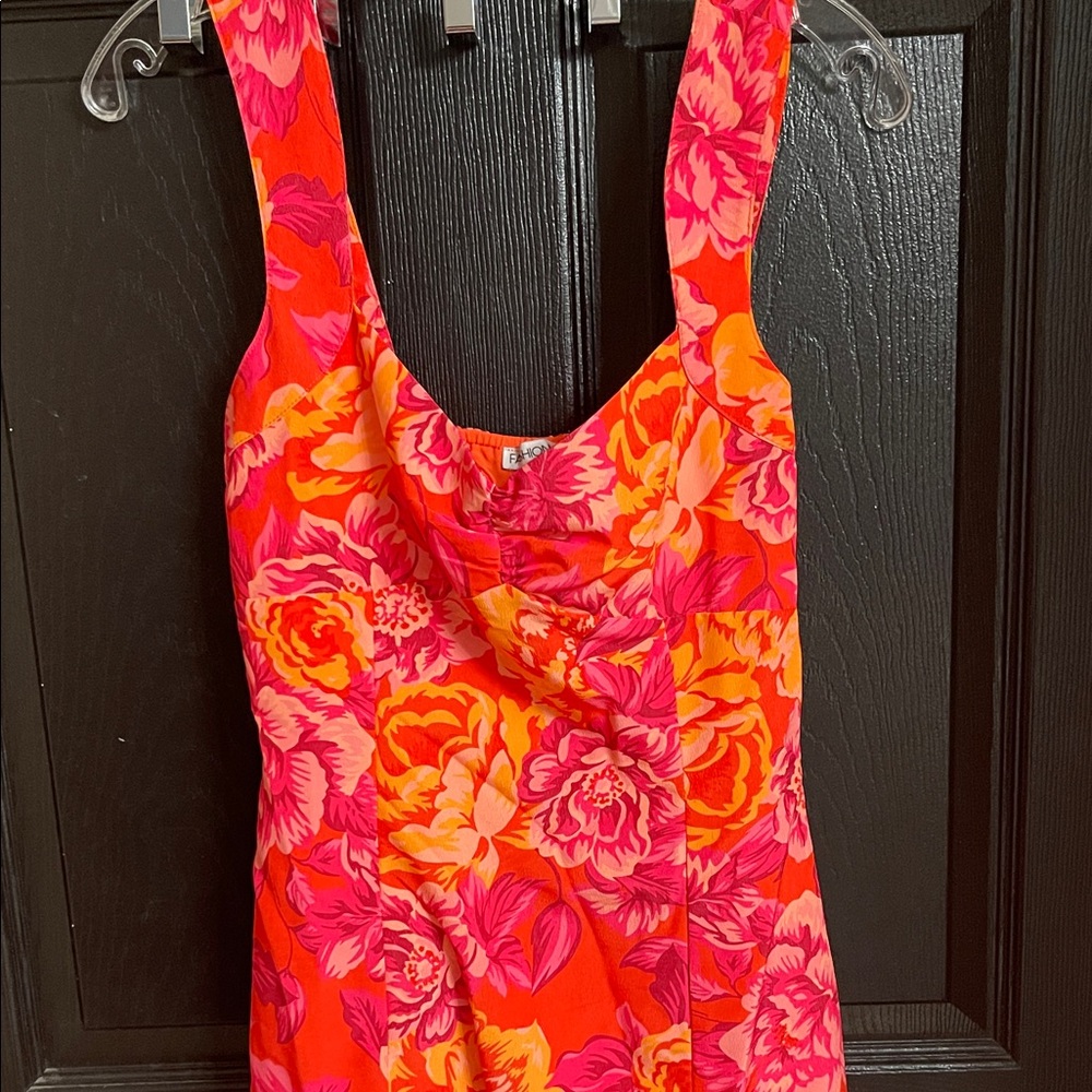 Fashion Nova Orange and Pink Printed Skirt